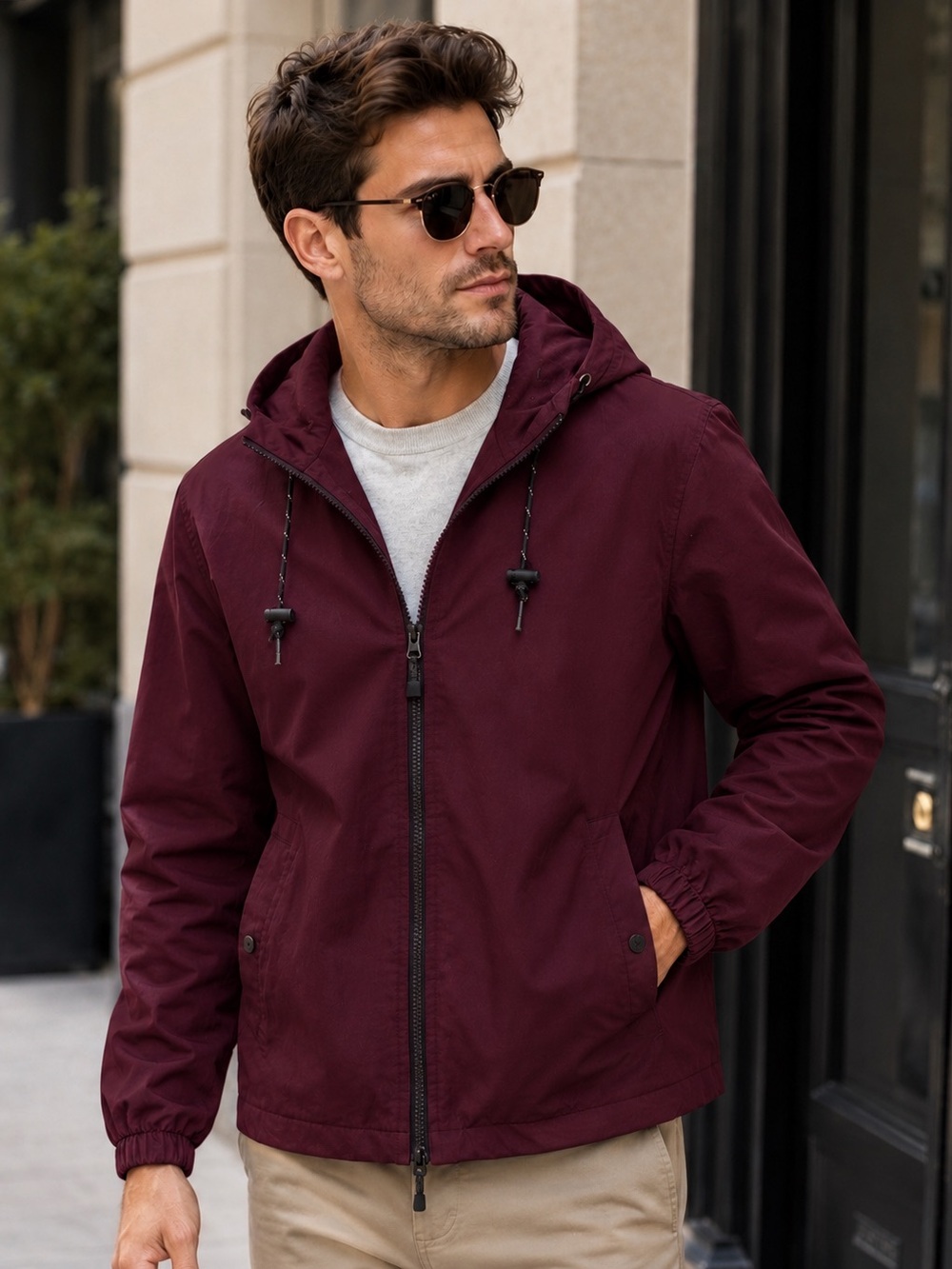 Nomad Men's Sangria Zip Up Hooded Jacket. Size M
